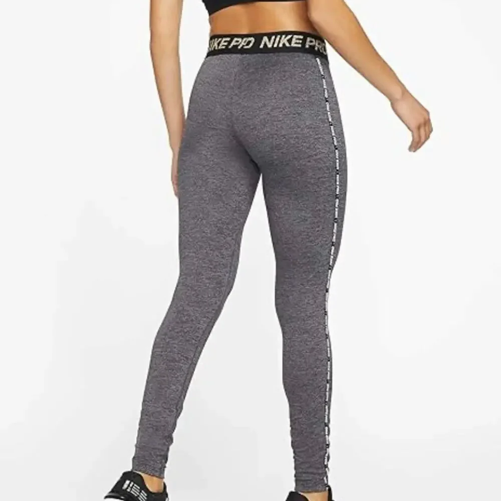 NIKE PRO Gray Warm Dri-Fit Mid Rise Gold Glitter Active‎ Yoga Leggings Size XS
